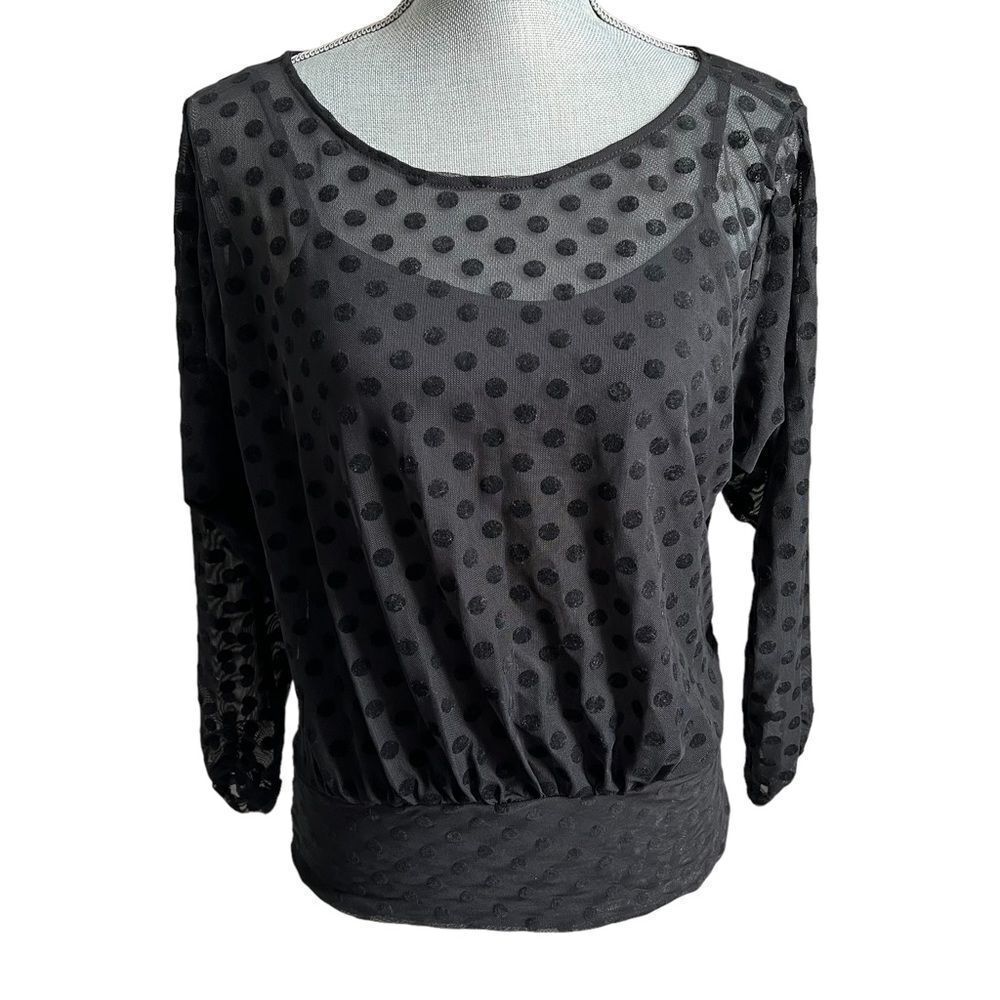 NWT Fix Lush Mesh Top size XS Black Polka Dot Long Sleeve Cami Goth Date Night